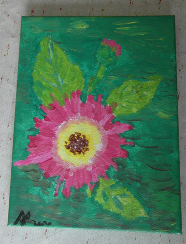 Gemalte Blüte auf grünem Hintergrund